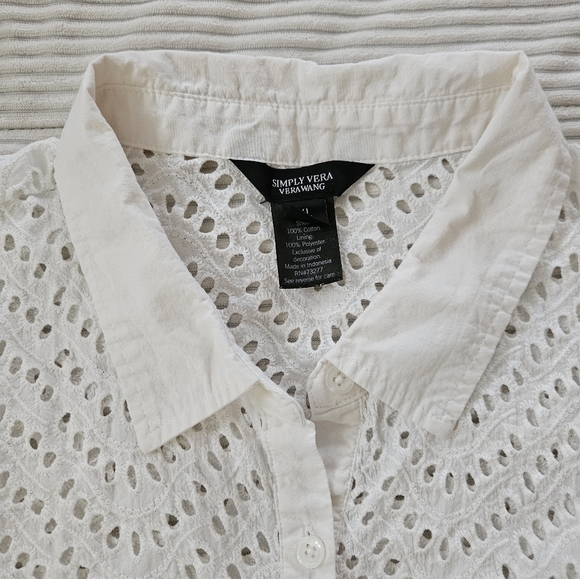 Simply Vera Vera Wang White Eyelet Blouse Size XL - Picture 6 of 7